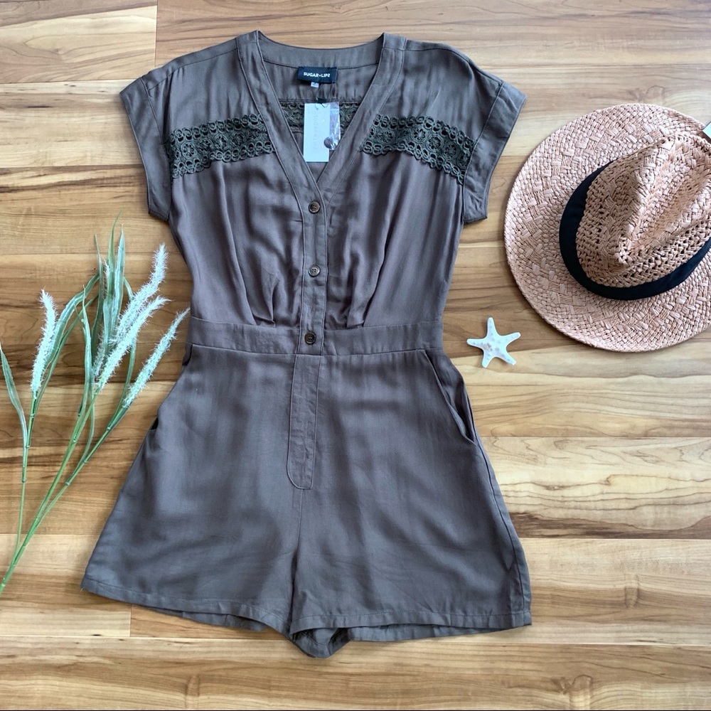 Sugar Lips Explorer Olive Lace Inset Romper